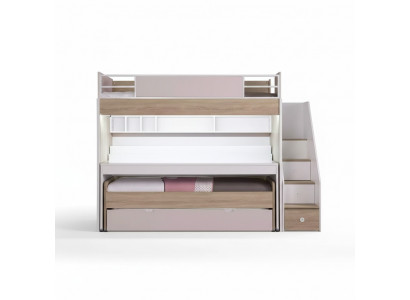 Bunk bed with 3 sleeping places multifunctional bed wood pink luxury loft bed