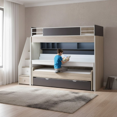 Luxury Bunk Bed Bed 3 Sleeping Places Multifunction Bed Wood Loft Bed Wood