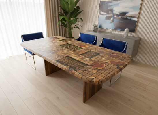 Dining Table Epoxy Resin Dining Room Table Mosaic Table 90 cm Wood Brown New