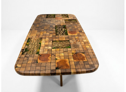 Dining Table Epoxy Resin Dining Room Table Mosaic Table 90 cm Wood Brown New