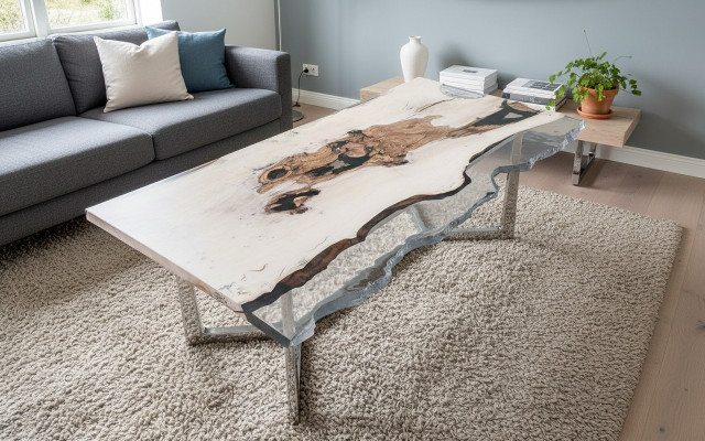 Dining table epoxy resin kitchen table dining room table table 220 cm wood white