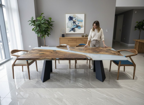 Large dining table epoxy resin kitchen table wood brown