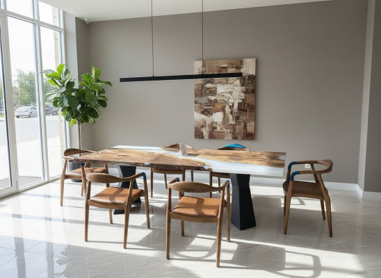 Large dining table epoxy resin kitchen table wood brown