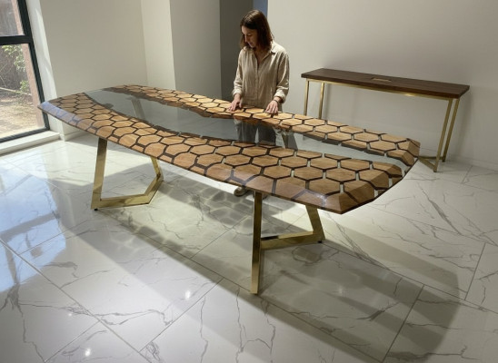 XXL dining room table dining table epoxy resin kitchen table large wood brown