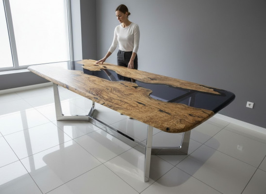 Dining table epoxy resin kitchen table dining room table table 240 cm wood brown