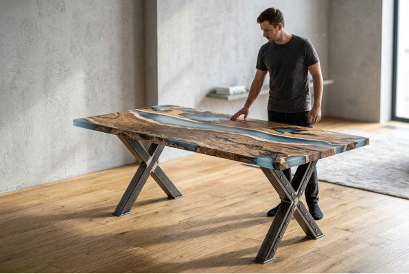Kitchen table dining table epoxy resin dining room table table 160 cm wood brown