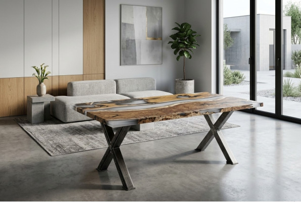 Kitchen table dining table epoxy resin dining room table table 160 cm wood brown