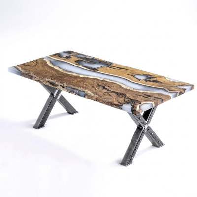 Kitchen table dining table epoxy resin dining room table table 160 cm wood brown