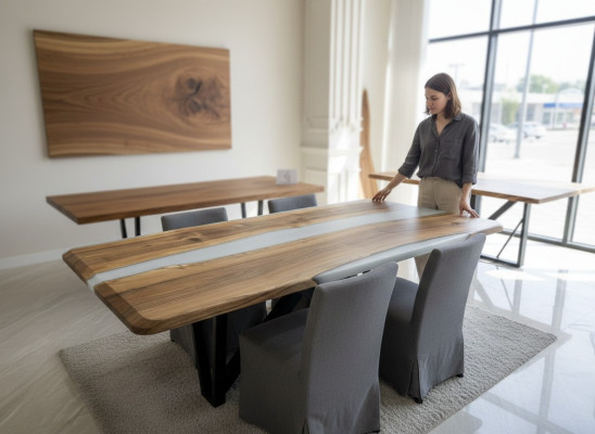Dining room table kitchen table dining table epoxy resin table 240 cm wood brown