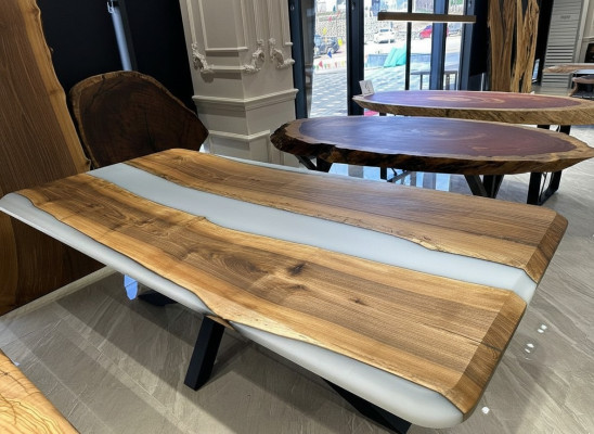 Dining room table kitchen table dining table epoxy resin table 240 cm wood brown