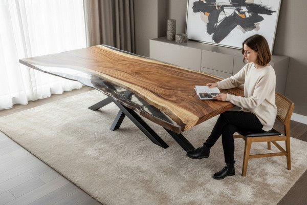 Dining room table conference tables dining table epoxy resin table wood brown