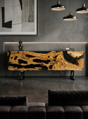 TV stand sideboard RTV lowboard living room epoxy resin wood brown