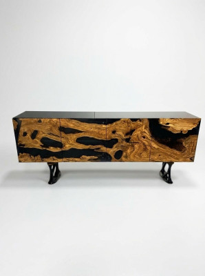 TV stand sideboard RTV lowboard living room epoxy resin wood brown