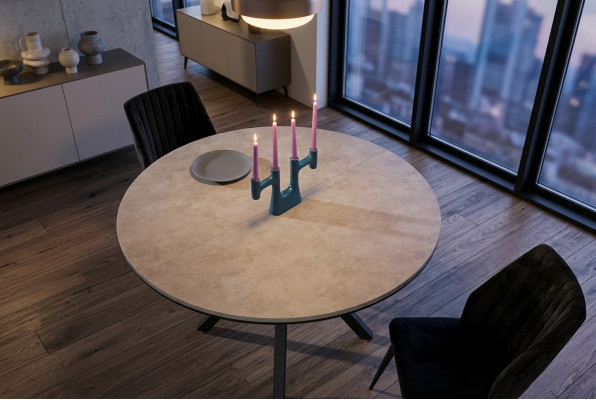 Round extendable dining table kitchen table wood gray tables