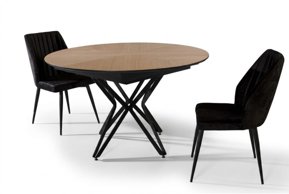 Round dining table, extendable modern kitchen table wood brown