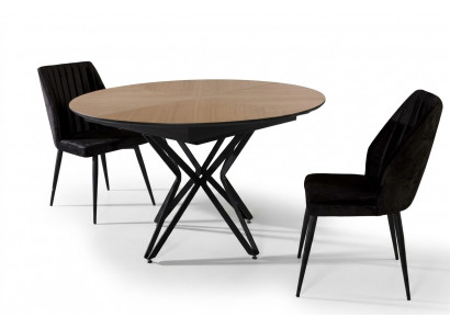 Round dining table, extendable modern kitchen table wood brown