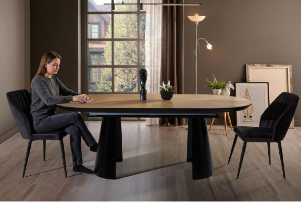 Dining room table oval dining table extendable kitchen table wood brown