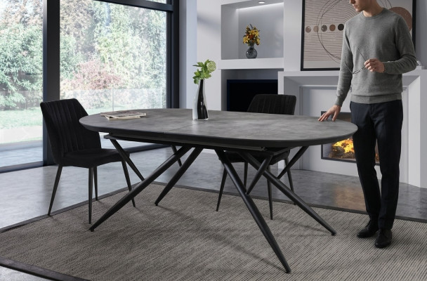 Oval dining table extendable kitchen table wood gray large