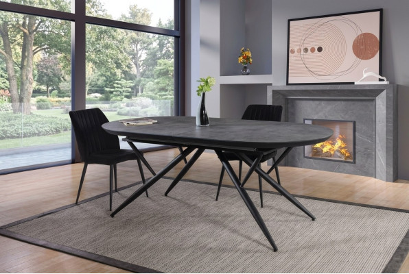 Oval dining table extendable kitchen table wood gray large