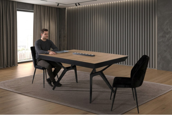 Kitchen table dining room table extendable design luxury wood brown table