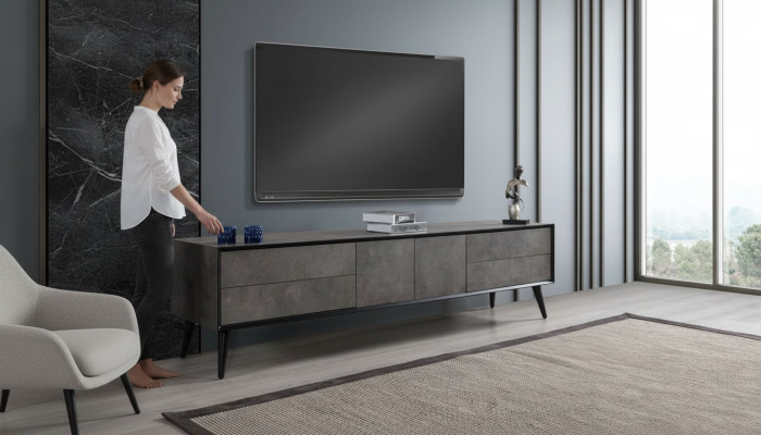 RTV Lowboard TV Stand Living Room Gray Wood Sideboard Table Modern