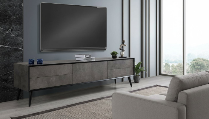 RTV Lowboard TV Stand Living Room Gray Wood Sideboard Table Modern