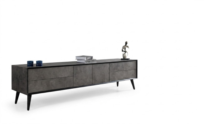 RTV Lowboard TV Stand Living Room Gray Wood Sideboard Table Modern