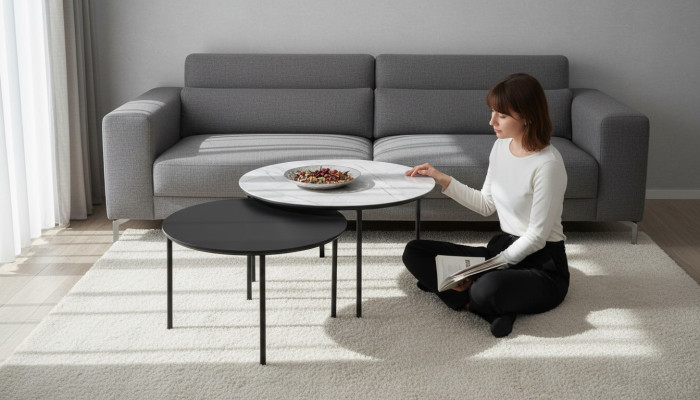 Coffee Table Set Side Table Black Set Table Wood 2-Piece