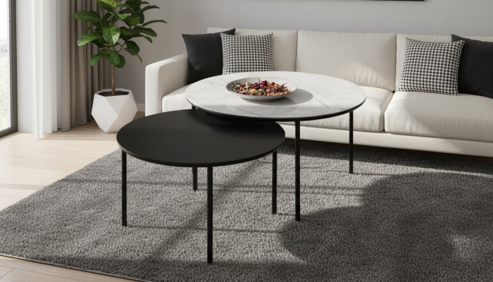 Coffee Table Set Side Table Black Set Table Wood 2-Piece