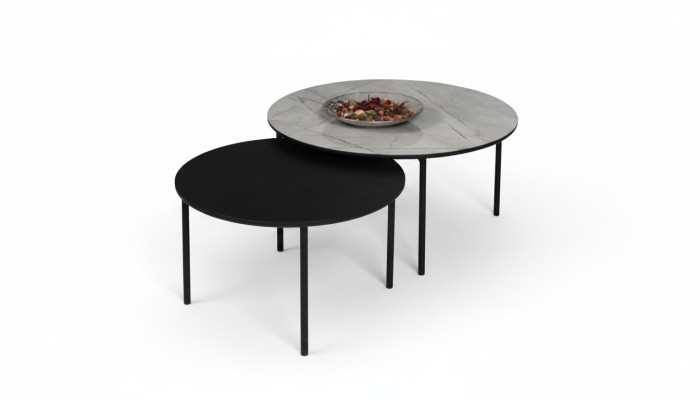Coffee Table Set Side Table Black Set Table Wood 2-Piece