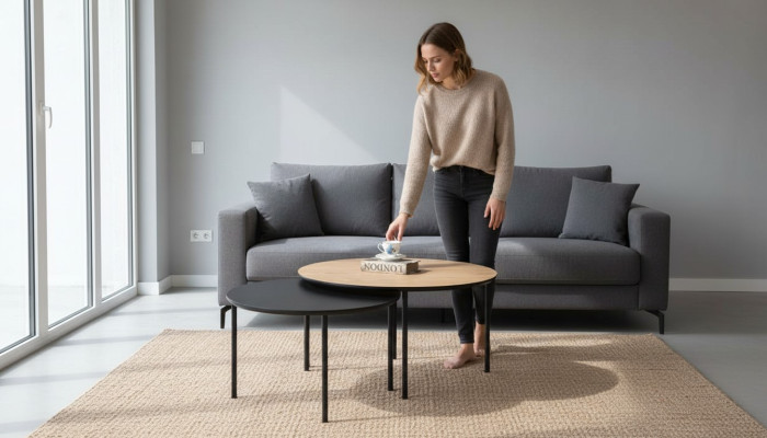 Coffee Table Coffee Table Group Side Table Black Set Brown Wood 2-piece