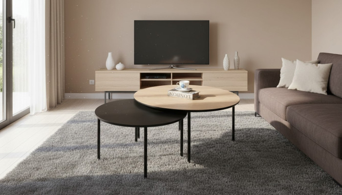 Coffee Table Coffee Table Group Side Table Black Set Brown Wood 2-piece