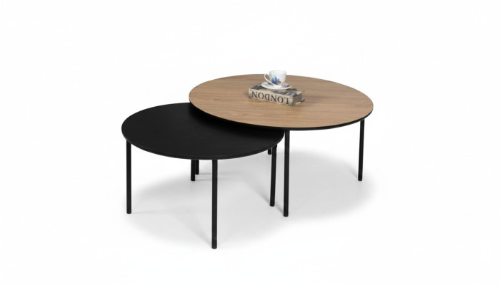 Coffee Table Coffee Table Group Side Table Black Set Brown Wood 2-piece