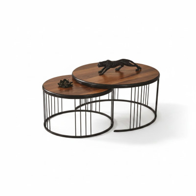 Side Table Group Coffee Table Brown 2-Piece Set Wood Table