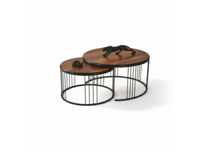 Side Table Group Coffee Table Brown 2-Piece Set Wood Table