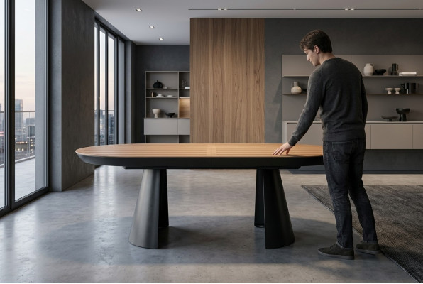 Oval dining table kitchen table extendable design wood brown table