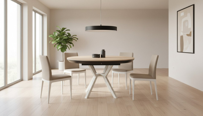 Modern kitchen table dining table extendable round wood beige table