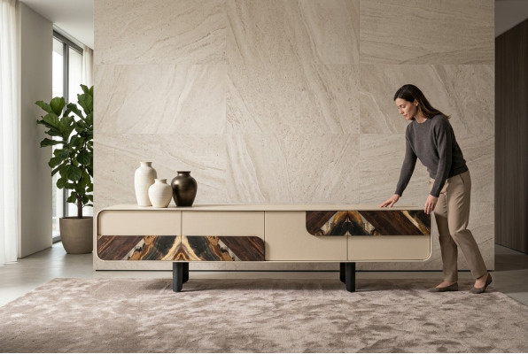 TV stand RTV lowboard sideboard wood beige living room wall furniture