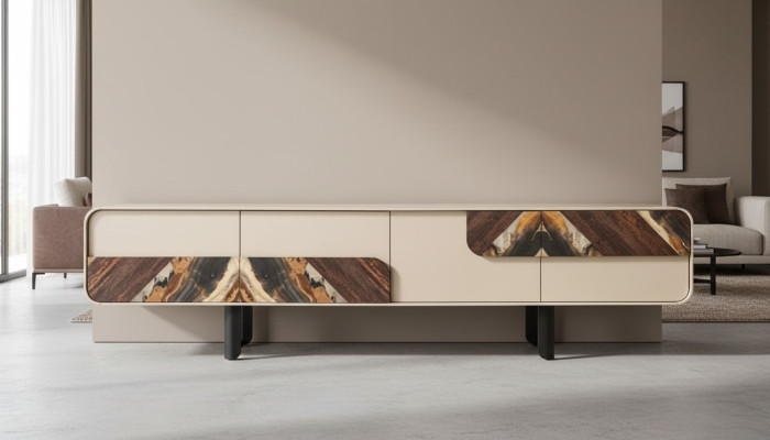 TV stand RTV lowboard sideboard wood beige living room wall furniture