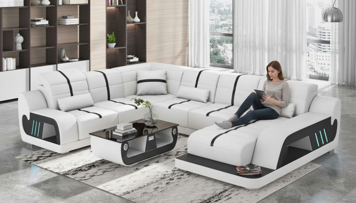 Modern living landscape sofa U-shaped corner sofa designer sofa white faux leather