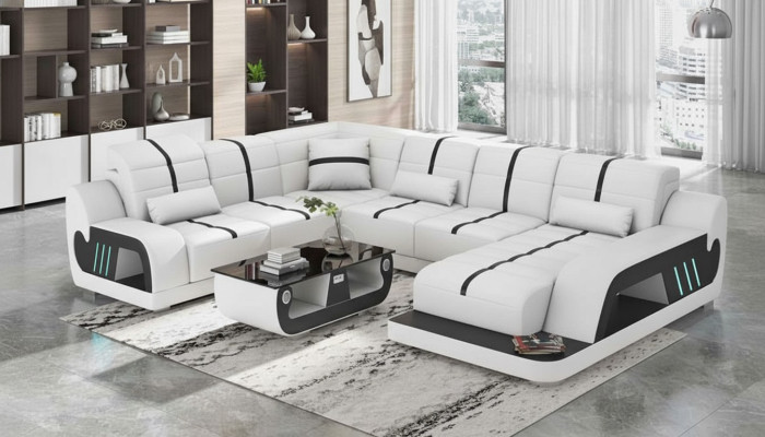 Modern living landscape sofa U-shaped corner sofa designer sofa white faux leather