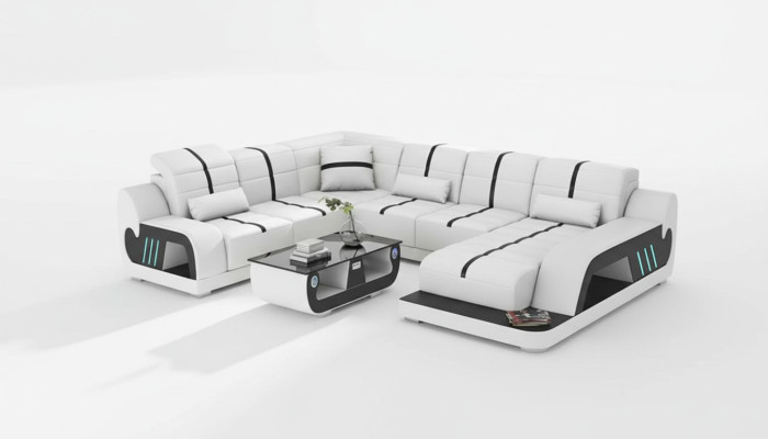 Modern living landscape sofa U-shaped corner sofa designer sofa white faux leather