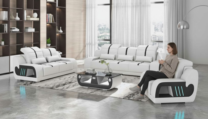 Luxury Sofa Set Complete White Faux Leather Sofa 321