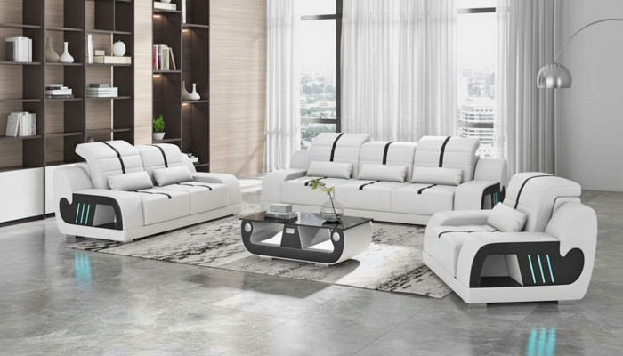 Luxury Sofa Set Complete White Faux Leather Sofa 321