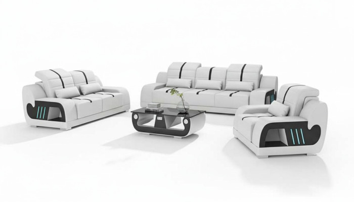 Luxury Sofa Set Complete White Faux Leather Sofa 321