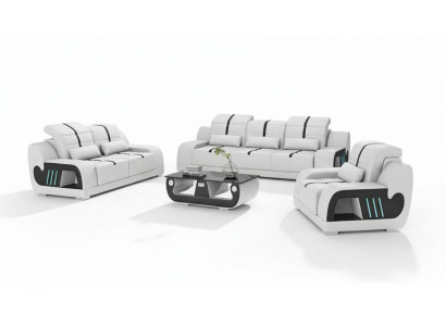 Luxury Sofa Set Complete White Faux Leather Sofa 321