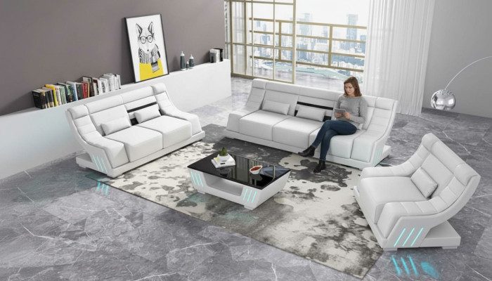 Luxury Sofa Set Complete Couch Set White Faux Leather Sofa 321