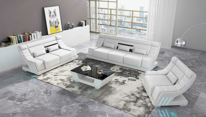 Luxury Sofa Set Complete Couch Set White Faux Leather Sofa 321