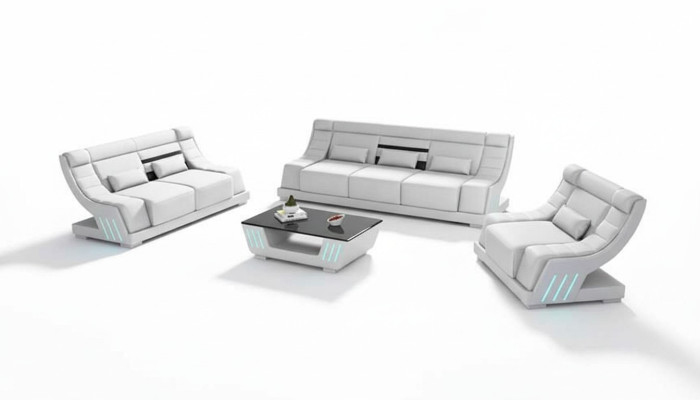 Luxury Sofa Set Complete Couch Set White Faux Leather Sofa 321