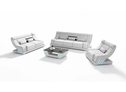 Luxury Sofa Set Complete Couch Set White Faux Leather Sofa 321